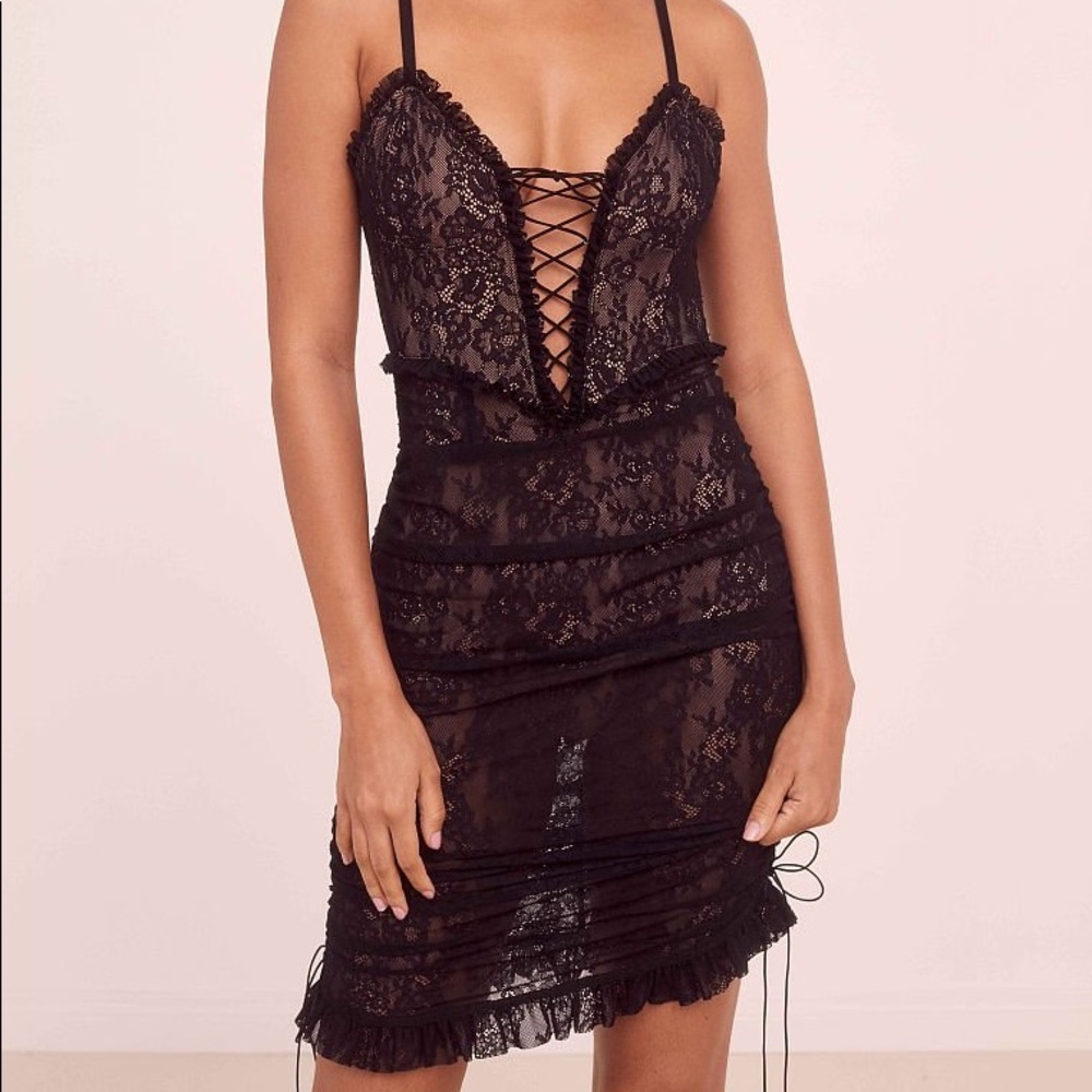 NWT For love and lemons gracie black lace slip dress